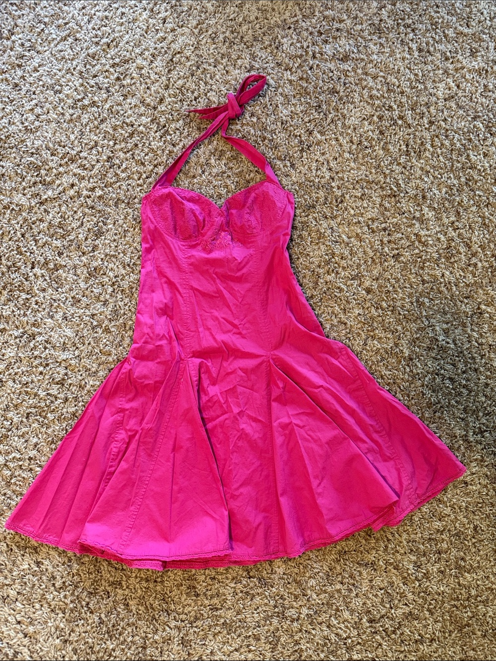 Guess Hot Pink Halter Fit & Flare Mini Dress